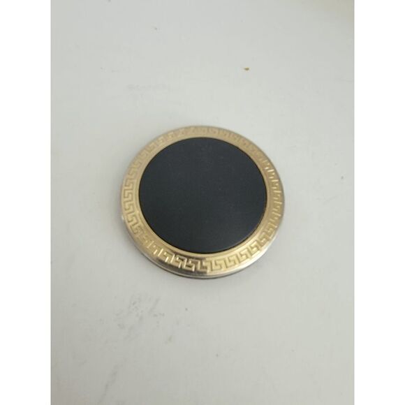 Vintage Women's Black Gold Round Make-Up Compact Mirror Size Small - Picture 1 of 3